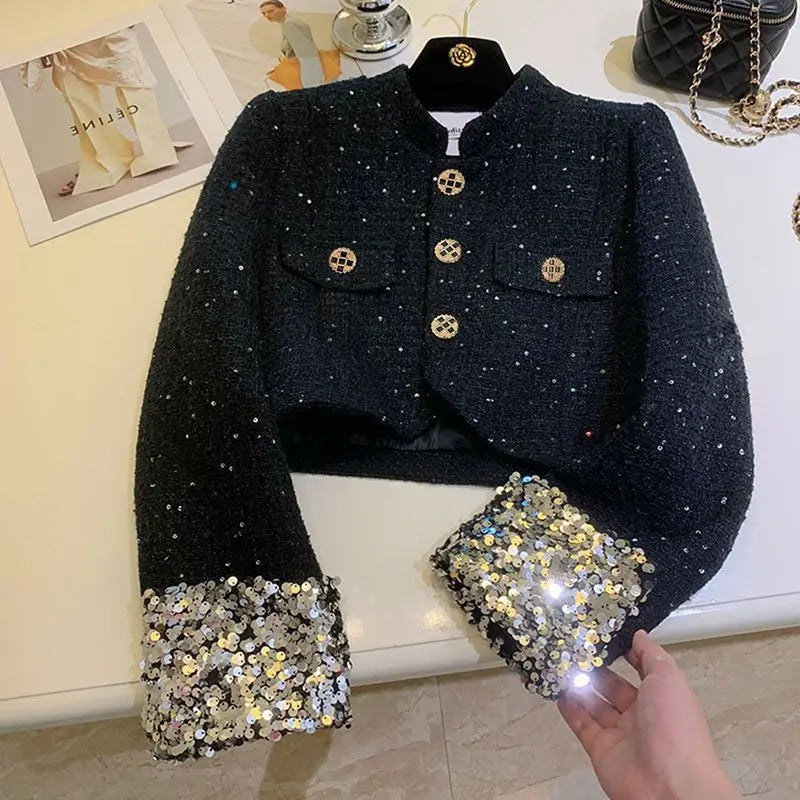 Xiaoxiang style jacket for women 2024 autumn new style temperament black jacket French socialite style top