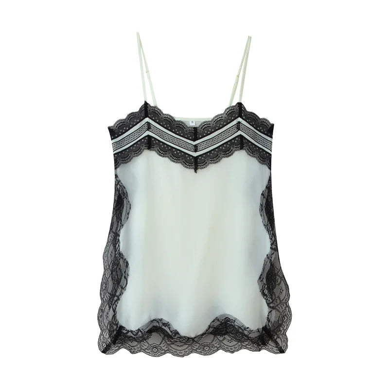 Elegant Stain Lace Tank Women Sleeveless Backless Tube Top Solid Lady Tanks 2025 Fashion Split Female Strap Outwear