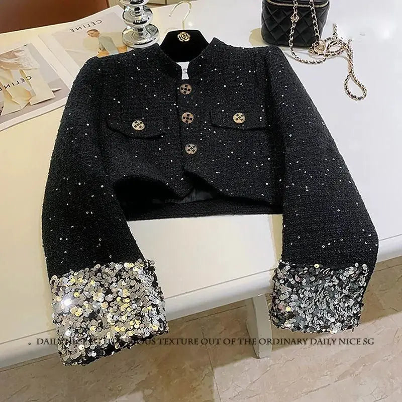 Xiaoxiang style jacket for women 2024 autumn new style temperament black jacket French socialite style top