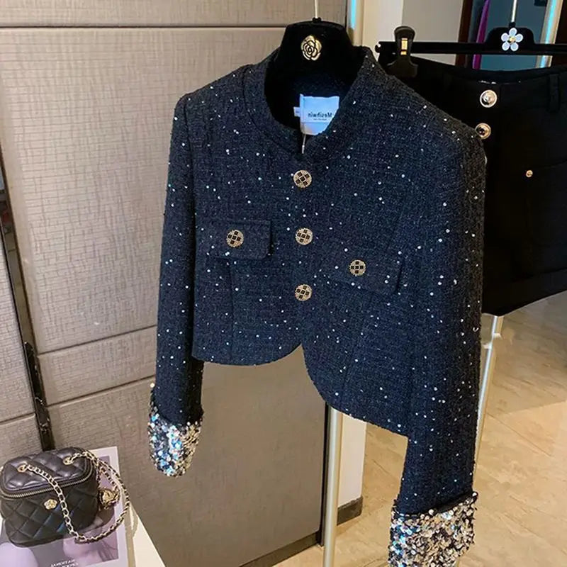 Xiaoxiang style jacket for women 2024 autumn new style temperament black jacket French socialite style top