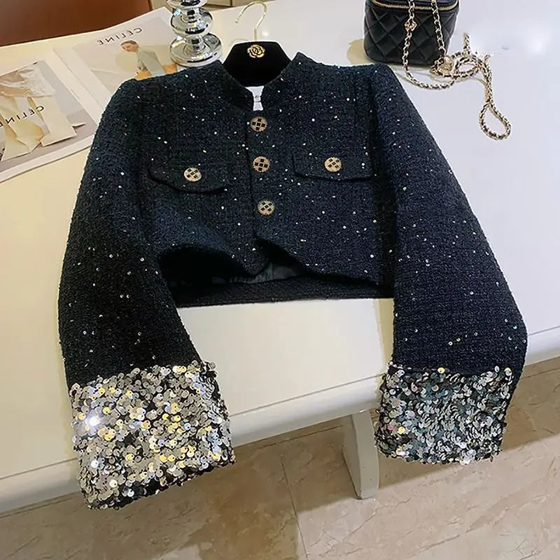 Xiaoxiang style jacket for women 2024 autumn new style temperament black jacket French socialite style top