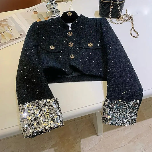 Xiaoxiang style jacket for women 2024 autumn new style temperament black jacket French socialite style top