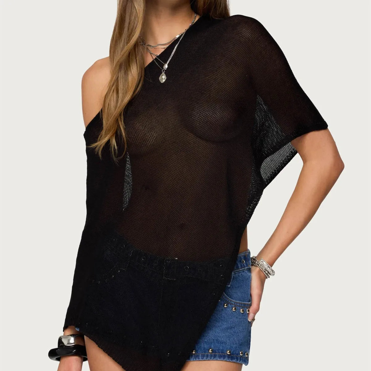 Women Sheer Knit Poncho Lightweight Shrug Pullover Shawl Top Off Shoulder Knitted Cover Up Tops Summer Holiday Beachwear